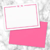 Hot Pink Two Border Name Monogram Mitteilungskarte