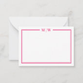 Hot Pink Two Border Name Monogram Mitteilungskarte (Vorderseite)