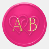 Hot Pink Two Hearts Intertwined Monogram Wedding Runder Aufkleber (Vorderseite)