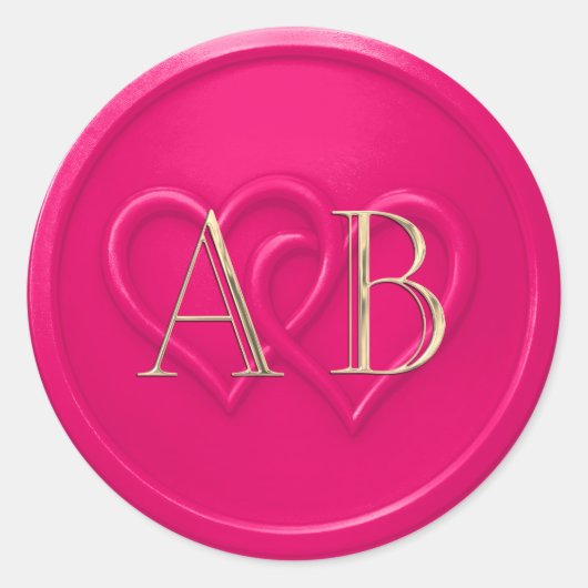 Hot Pink Two Hearts Intertwined Monogram Wedding Runder Aufkleber (Vorderseite)