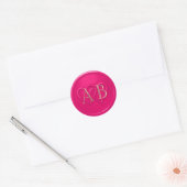 Hot Pink Two Hearts Intertwined Monogram Wedding Runder Aufkleber (Umschlag)