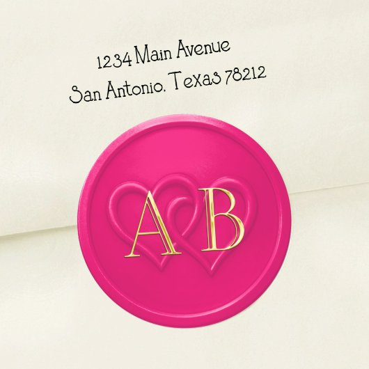 Hot Pink Two Hearts Intertwined Monogram Wedding Runder Aufkleber
