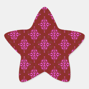 Hot Pink über Red Stylish Damask Muster Stern-Aufkleber