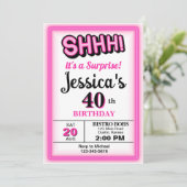 Hot Pink Überraschung Party Geburtstag Einladung (Stehend Vorderseite)