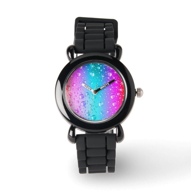 Hot Pink und Aqua Blauer Wassertropfen Armbanduhr (Vorderseite)
