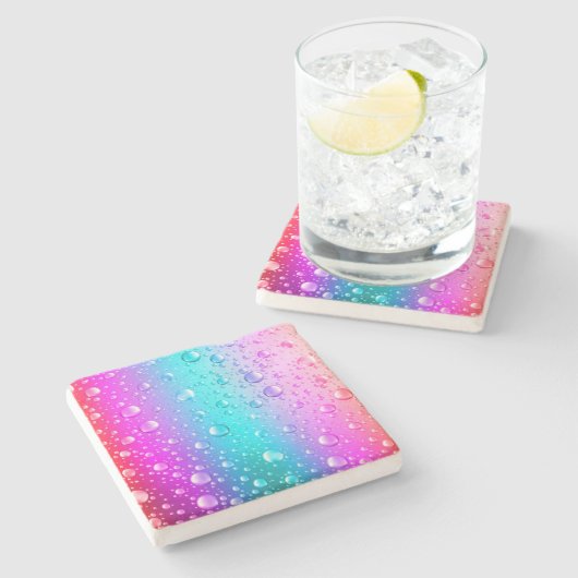 Hot Pink und Aqua Blauer Wassertropfen Steinuntersetzer (Seitenansicht)