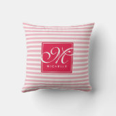 Hot Pink und Baby Pink Strichen - Script Monogram Kissen (Rückseite)