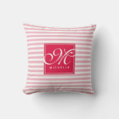 Hot Pink und Baby Pink Strichen - Script Monogram Kissen (Vorderseite)