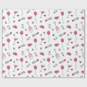 Hot Pink und Black Bridal Doodles Geschenkpapier (Flach)
