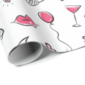 Hot Pink und Black Bridal Doodles Geschenkpapier (Rolleneckpunkt)