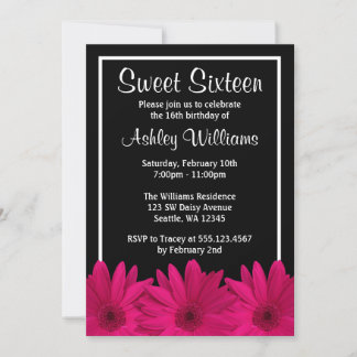 Hot Pink und Black Daisy Sweet 16 Einladung