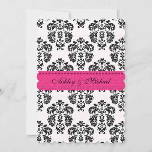 Hot Pink und Black Damask Eiffelturm Hochzeit Einladung (Rückseite)