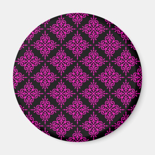 Hot Pink und Black Damask Muster Magnet (Vorne)
