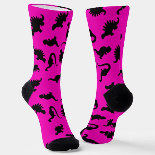 Hot Pink und Black Dinosaur Silhouette Socken (Gewinkelt)