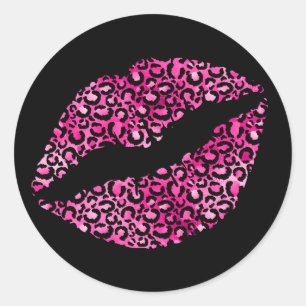 Hot Pink und Black Leopard Spots Lipstick Runder Aufkleber