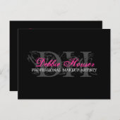 Hot Pink und Black Monogram Makeup Comp Card Postkarte (Vorne/Hinten)