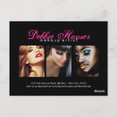 Hot Pink und Black Monogram Makeup Comp Card Postkarte (Rückseite)