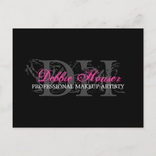 Hot Pink und Black Monogram Makeup Comp Card Postkarte