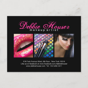 Hot Pink und Black Monogram Makeup Comp Card Postkarte