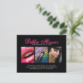 Hot Pink und Black Monogram Makeup Comp Card Postkarte (Stehend Vorderseite)
