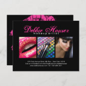 Hot Pink und Black Monogram Makeup Comp Card Postkarte (Vorne/Hinten)