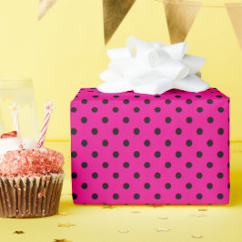 Hot Pink und Black Polka Punkte Geschenkpapier