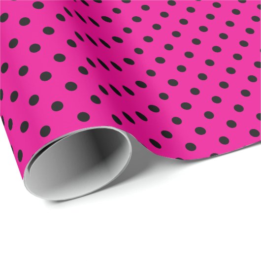 Hot Pink und Black Polka Punkte Geschenkpapier (Rolleneckpunkt)