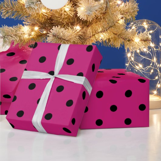 Hot Pink und Black Polka Punkte Geschenkpapier (Feiertage)