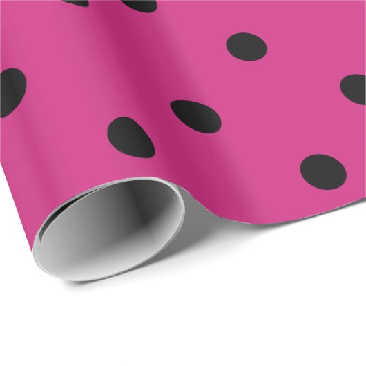 Hot Pink und Black Polka Punkte Geschenkpapier (Rolleneckpunkt)