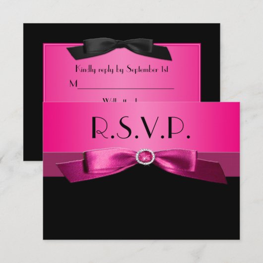 Hot-Pink- und Black-Reply-Karte RSVP Karte (Vorne/Hinten)