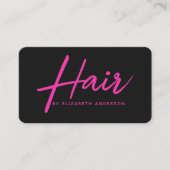 Hot Pink und Black Retro Script Haarstylist Visitenkarte (Vorderseite)