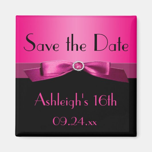 Hot Pink und Black Save the Date Magnet (Vorne)