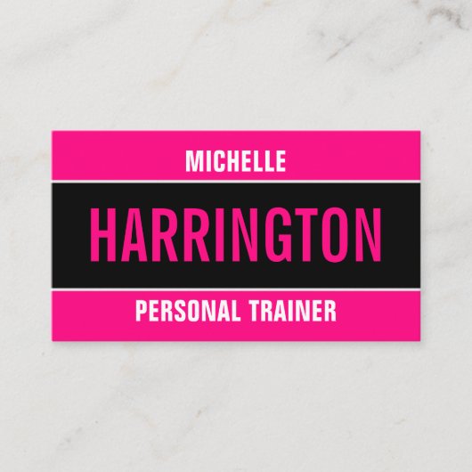 Hot Pink und Black Simple Modern Personal Trainer Visitenkarte (Vorderseite)