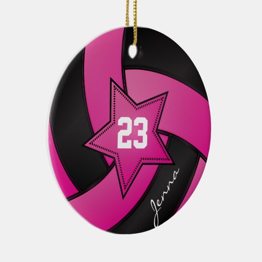 Hot Pink und Black Star Volleyball Keramik Ornament (Rechts)