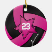 Hot Pink und Black Star Volleyball Keramik Ornament (Vorne)