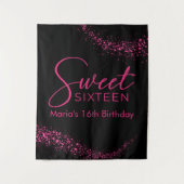 Hot Pink und Black Sweet 16 Hintergrund Wandteppich (Vorderseite)