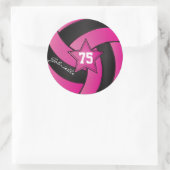 Hot Pink und Black Volleyball | DIY Text Runder Aufkleber (Tasche)