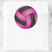 Hot Pink und Black Volleyball Runder Aufkleber (Tasche)