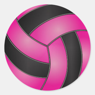 Hot Pink und Black Volleyball Runder Aufkleber