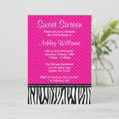 Hot Pink und Black Zebra Polka Dot Sweet 16 Einladung (Stehend Vorderseite)
