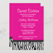 Hot Pink und Black Zebra Polka Dot Sweet 16 Einladung (Vorne/Hinten)