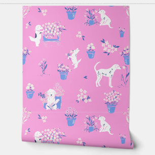Hot Pink und Blue Puppy Dose Blumenpapier Tapete