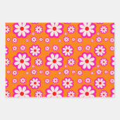 Hot Pink und Burnt Orange Daisy Muster Retro flora Geschenkpapier Set (Vorderseite)