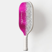 Hot Pink und Glittery Silver Glam Script Name Pickleball Schläger (Links)