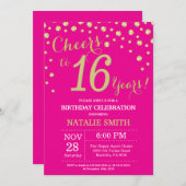 Hot Pink und Gold 16. Geburtstag Diamant Einladung (Vorne/Hinten)