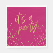 Hot Pink und Gold Confetti Party Serviette (Vorderseite)