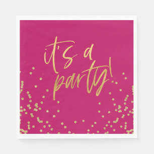Hot Pink und Gold Confetti Party Serviette