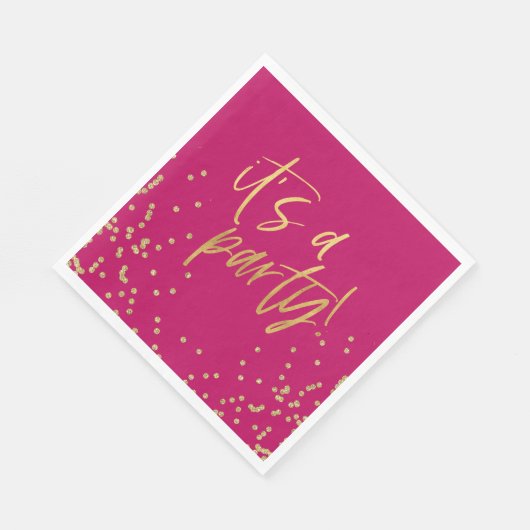 Hot Pink und Gold Confetti Party Serviette (Ecke)