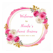 Hot Pink und Gold Elegante Blume 16 . Geburtstag
