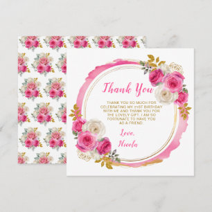 Hot Pink und Gold Elegante Blume Geburtstagsparty Dankeskarte